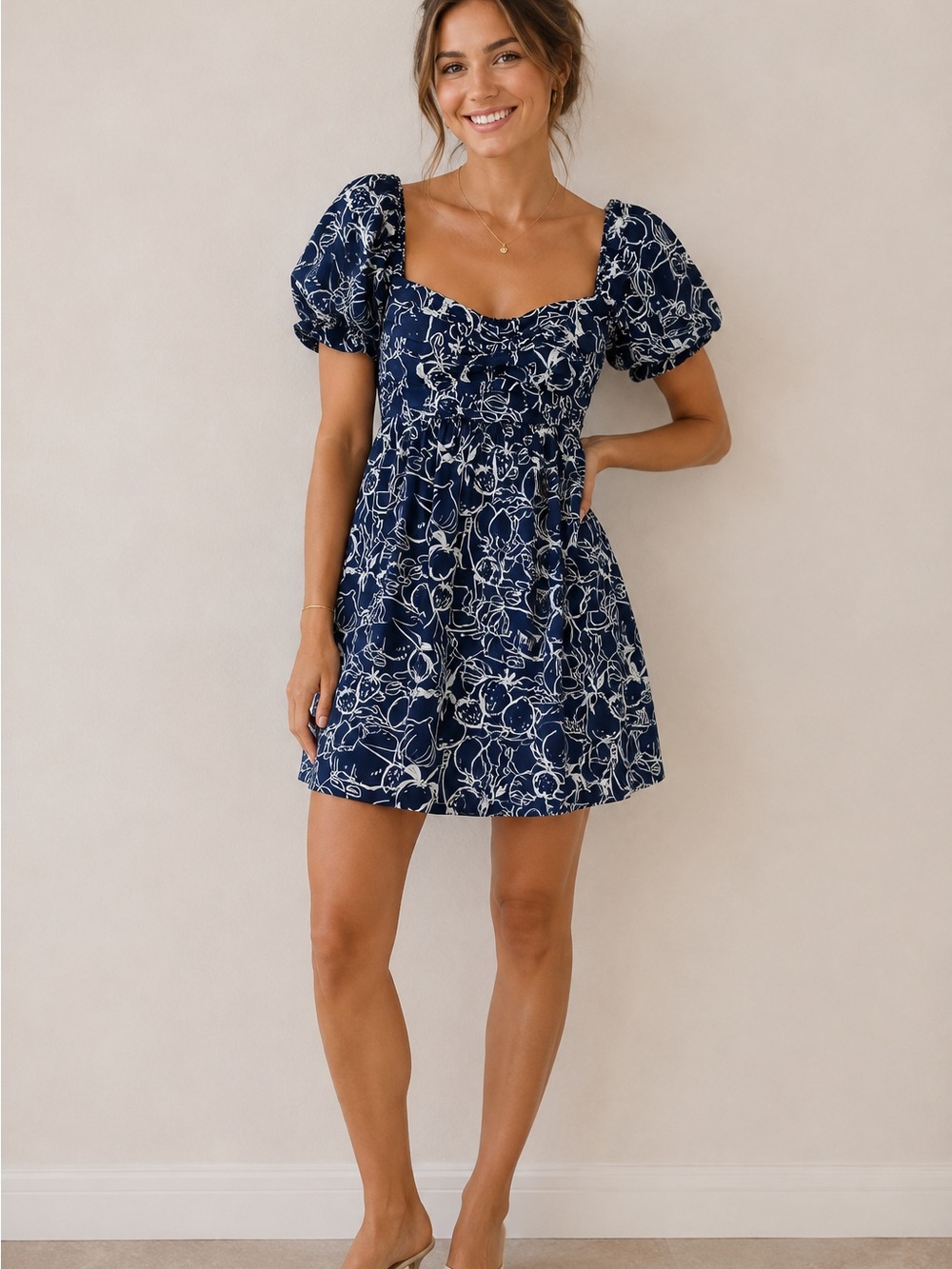 Abercrombie & Fitch Emerson Off-The-Shoulder Baby Doll preppy Puff Sleeve Dress